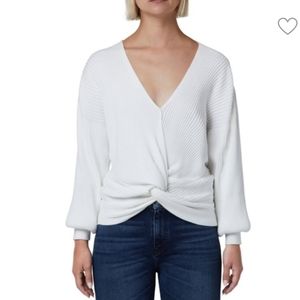 Hudson - White Knotted V Neck Sweater